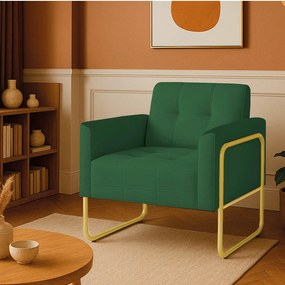 Poltrona Sala Industrial Alta Tubo Dourado Elisa Suede D03 - D'Rossi - Verde
