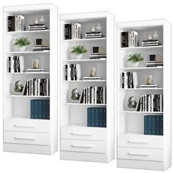Kit 3 Estantes Livreiro 2 Gavetas e 5 Prateleiras Fancy Q01 Branco - M