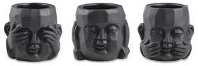 Kit 03 Cachepot Buda Sabedoria Preto em Cimento 7,5 cm - D'Rossi