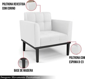 Poltrona Decorativa Karen Pés Fixo em Madeira Preto PU Branco G19 - Gran Belo