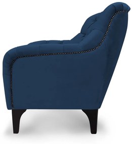 Poltrona Decorativa Roma Botonê Pés Madeira Veludo Azul - Sheep Estofados - Azul escuro