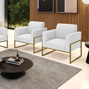 Poltrona Sala Estar Industrial Alta Dourado Kit 2 Marisa Bouclê - Off White