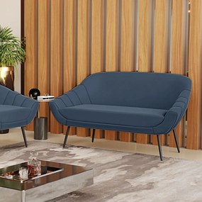 Namoradeira 02 Lugares Giovana Suede Pés Palito de Ferro - D'Rossi - Azul Marinho