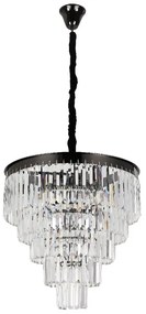 Pendente Cristal Metal Preto Cromado 55Cm Palace