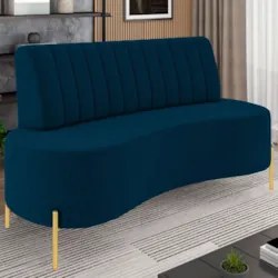 Sofá 2 Lugares 135cm Pés Aço Dourado Tamar Veludo Azul Z08  - Mpozenat