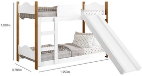 Beliche Infantil Encanto Com Escorregador Branco/Nature - Gabrielli Móveis