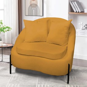 Poltrona Decorativa Orgânica Pé de Metal Preto Zaya Bouclê C05 - D'Rossi - Mostarda