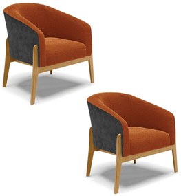 Poltrona Decorativa Base Madeira Kit 2 Stella PU Preto/Bouclê D03 - D'Rossi - Terra