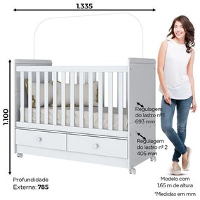 Berço Mini Cama Aquarela 2 Gavetas - Branco
