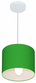 Lustre Pendente Cilíndrico Md-4046 Cúpula em Tecido 18x18cm Verde Folha - Bivolt