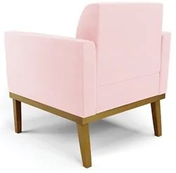 Poltrona Base Madeira Castanho Kit 2 Maressa Suede Rosa Bebê - Ibiza