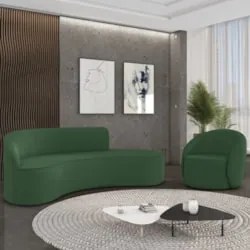 Sofá 4 Lugares 220cm Wendi e Poltrona Steve Veludo Verde I01  - Mpozen