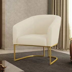 Poltrona Decorativa Industrial Dourado Stella Cotelê Ext/Veludo D03 - D'Rossi - Off White