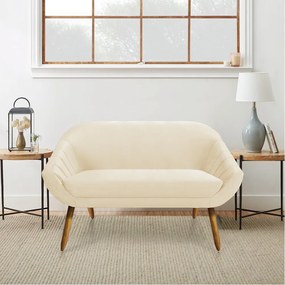 Kit 01 Namoradeira 02 Lugares e 01 Poltrona Giratória Giovana Veludo Bege Base Madeira MM30 - D'Rossi