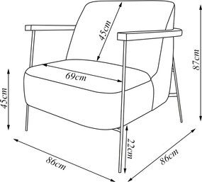 Kit 2 Poltronas Sala de Estar Pés em Ferro Preto Braço Madeira Maciça 86cm Thane Bouclê Cinza G63 - Gran Belo