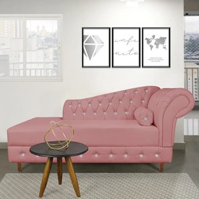 Divã Chesterfield 165 cm Capitonado com Strass Suede Rosê - D'Rossi