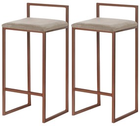 Kit 2 Banqueta Decorativa Selena Base Bronze Suede Cappuccino G41 - Gran Belo