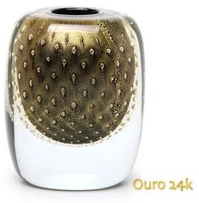 Vasinho Quadrado 3 Tela Preto com Ouro Murano Cristais Cadoro