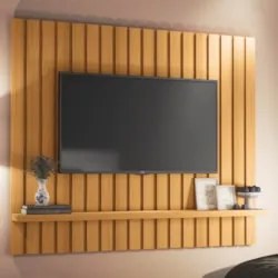 Painel TV 60 Pol 160cm Suspenso Ripado Link Cinamomo - HB Móveis