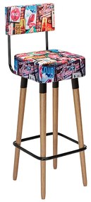 Banqueta Barcelona Pés Palito de Madeira Suede Estampado Cola - Sheep Estofados - Colorido