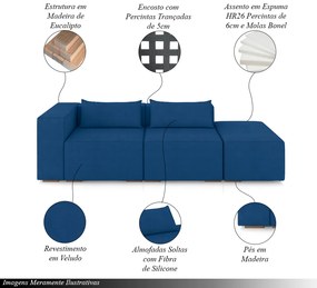 Sofá Versátil Sala de Estar Atlanta 338cm Modulado Veludo Azul G52 - Gran Belo