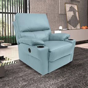 Poltrona do Papai Sala de Cinema Reclinável Mia Power Elétrico Base Fixa Couro Azul Celeste G40 - Gran Belo