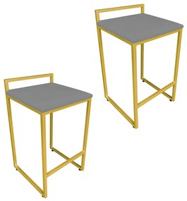 Conjunto 02 Banqueta Alta Industrial Pietra Suede Base Dourado D'Rossi - Grafite