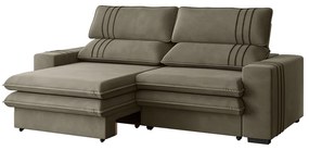 Sofá 2 Lugares Retrátil Noruega 230 cm Veludo Pés Tabaco - D'Rossi - Cappuccino