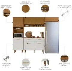 Cozinha Compacta 260cm Nicole Freijó UV/Ripado/Off Acetinado Z44 - Mpo