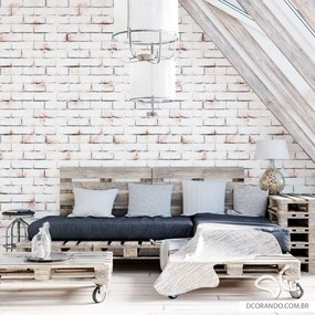 Papel de Parede Tijolo Branco Patinado 0.52m x 3.00m