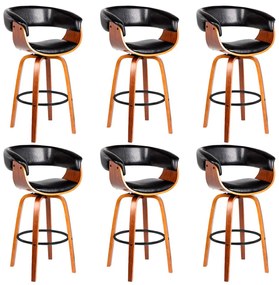 Kit 06 Banquetas para Cozinha Giratória Brenna Base Madeira PU Sintético Preto G56 - Gran Belo