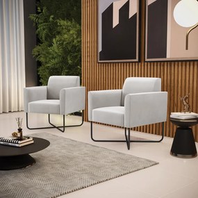 Kit 2 Poltronas Base X Industrial Preto Marisa Veludo - Cinza
