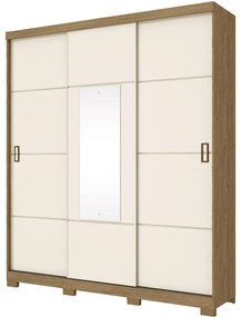 Guarda Roupa Roupeiro 3 Portas de correr Espelho Off White
