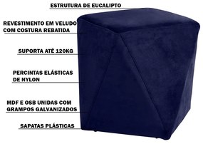 Puff Decorativo Sala de Estar Blois Veludo Azul Bic G15 - Gran Belo