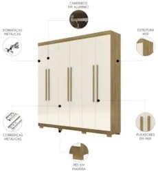 Guarda Roupa Casal 218cm 6 Portas Bolty Nature/Champanhe V02 - Mpozena