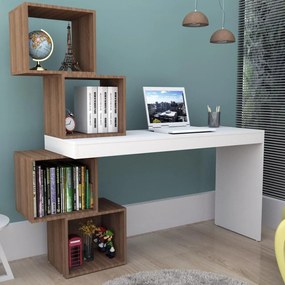 Mesa Escrivaninha 4 Nichos Home Office Castanho e Branco