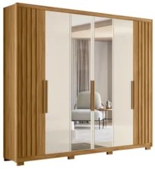 Guarda Roupa Casal com Espelho 6 Portas 260cm Gaia Z17 Freijó/Off Whit