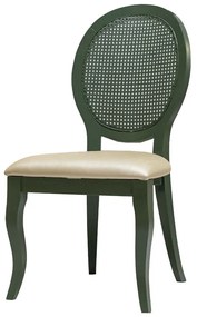Cadeira Delicate com Palha de Empilhar - Verde Oliva - Tecido Facto Pérola e Palha Pintada Sextavada Kleiner