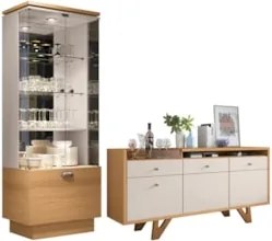 Buffet Aparador Sollare e Cristaleira Aura Off/Cinamomo - HB Móveis