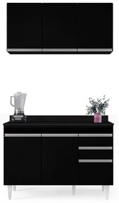 Kit Armário Aéreo e Balcão de Cozinha Lavanderia Dora com Tampo 120 cm - D'Rossi - Preto