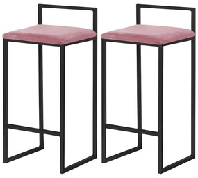 Kit 2 Banquetas Decorativa Jasmine Base Preto Suede Rosa G41 - Gran Belo