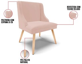 Kit 10 Cadeiras de Jantar Liz Veludo Rosê Pés Palito Natural D03 - D'Rossi