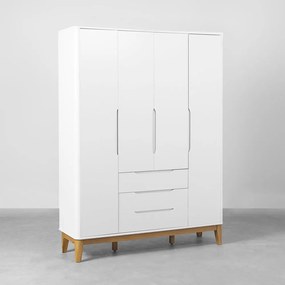 Guarda-Roupa Boom 4 Portas e 3 Gavetas com Pés Square Mel - Branco Fosco