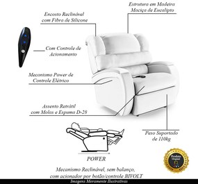 Poltrona do Papai Sala de Cinema Reclinável Kylie Controle Power Elétrico PU Branco G23