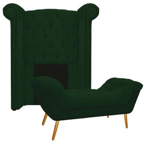 Kit Cabeceira e Calçadeira Veneza 100 cm Solteiro Suede Verde - ADJ Decor