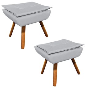 Puff Banqueta Decorativo Pé Palito Kit 2 Opala Corino D03 - D'Rossi - Cinza