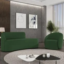 Sofá 2 Lugares 140cm Wendi e Poltrona Steve Suede Verde I01  - Mpozena
