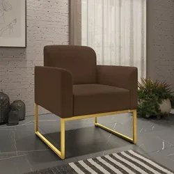 Kit Namoradeira e 1 Poltrona Decorativa Base Industrial Dourada Maress