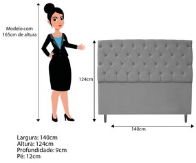 Cabeceira Estofada Liverpool 140 cm Casal Suede Cinza - ADJ Decor