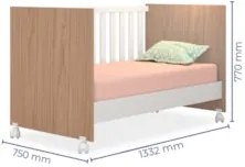 Berço Americano Mini Cama Com Rodízios Doce Sonho Carvalho/Branco - Qm